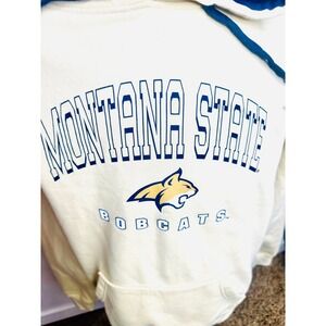 Montana State Bobcats Hoodie Mens Cream Navy Blue Pullover Sweatshirt NCAA